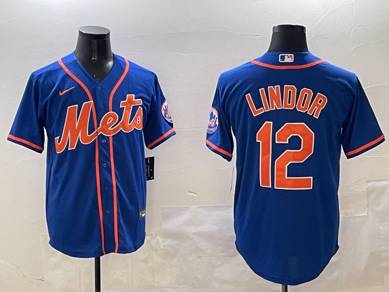 Men New York Mets 12 Lindor Blue Game 2025 Nike MLB Jersey style 1